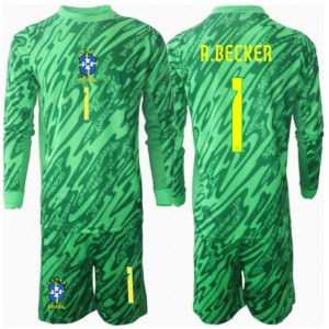 Fotbalové Dres Brazílie Alisson Becker #1 Brankářské Dětské Domácí Oblečení Copa America 2024 Dlouhý Rukáv (+ trenýrky)